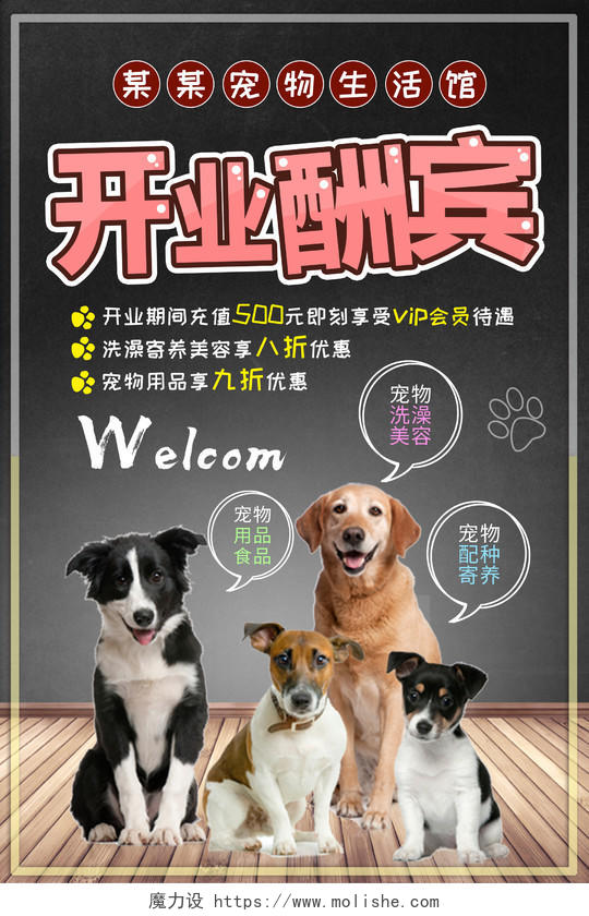 简约创意宠物动物开业大酬宾打折优惠促销活动海报
